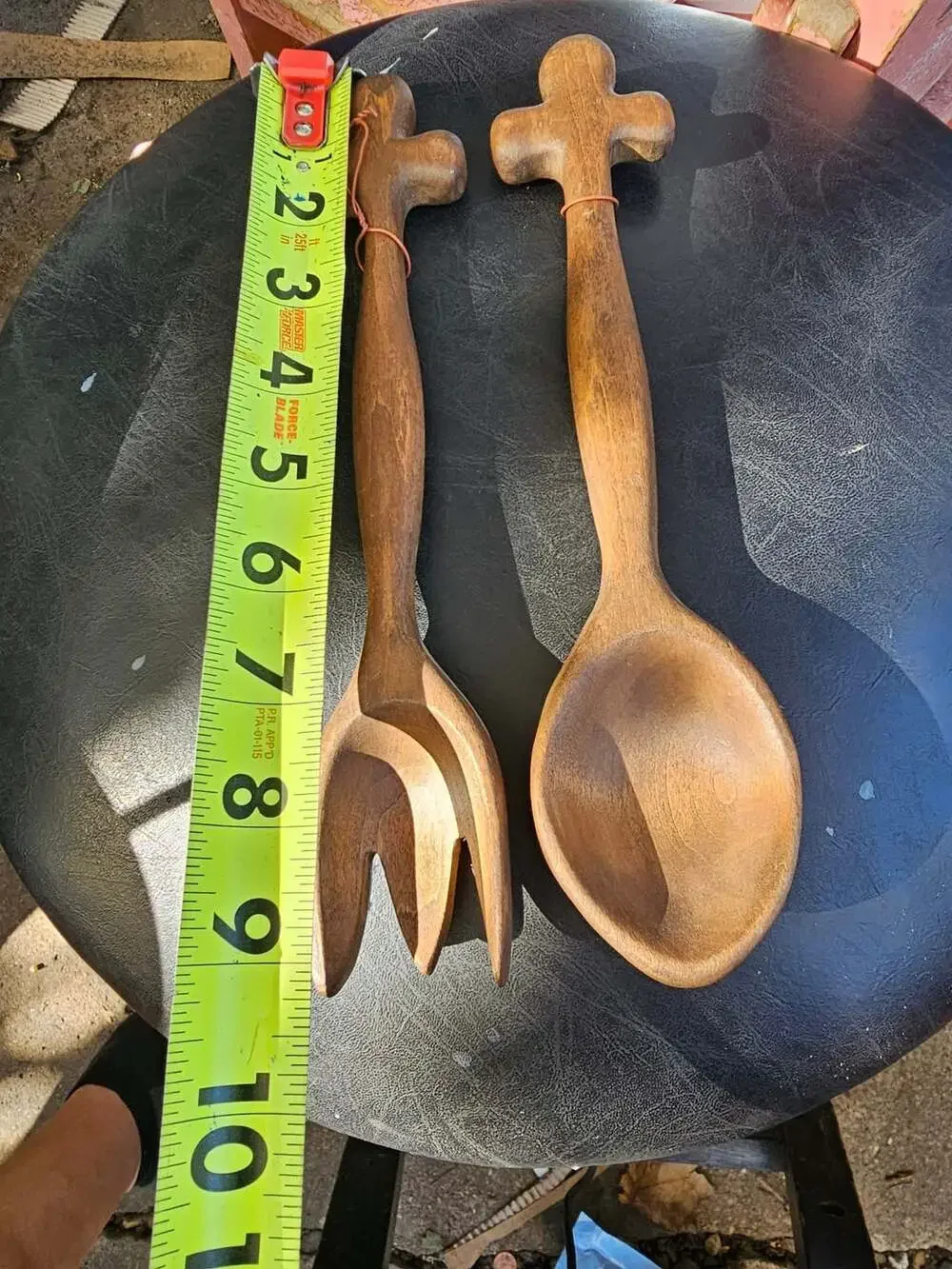Vintage Hand Carved Wooden Salad Serving Fork And Spoon